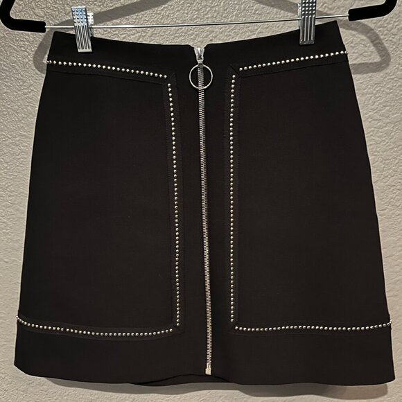 MAJE JIMAGE CREPE BLACK ZIPPER MINI SKIRT SILVER STUDS New/Tags MSRP $265.- EU36 - Picture 1 of 11